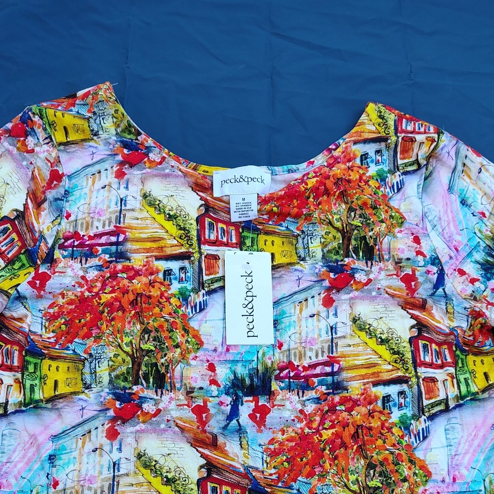Peck & Peck Colorful Cityscape Print Women's Blouse